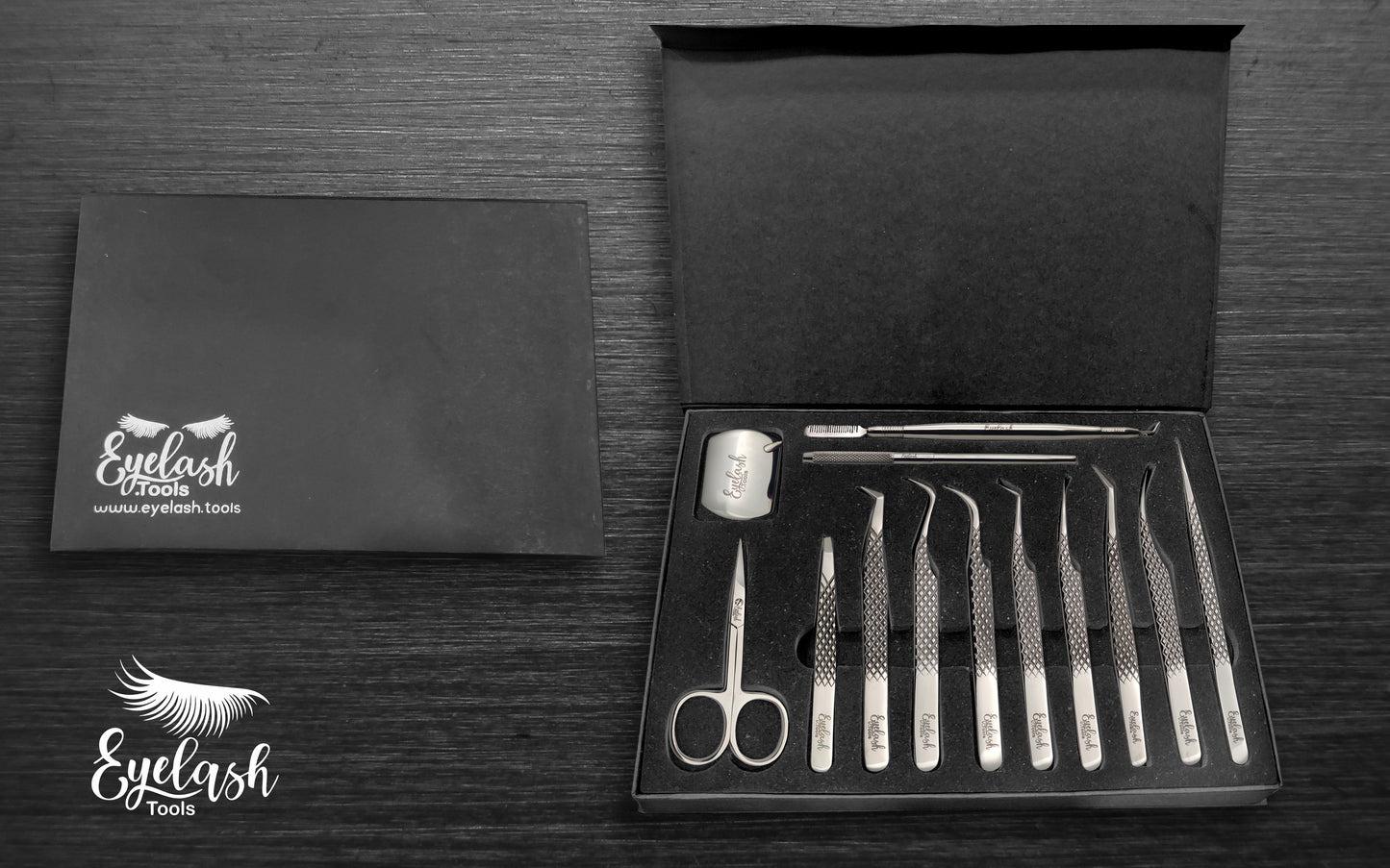Professional 12-Piece Eyelash Extension Tweezer Kit - Scissors, Mirror & eyelash separator