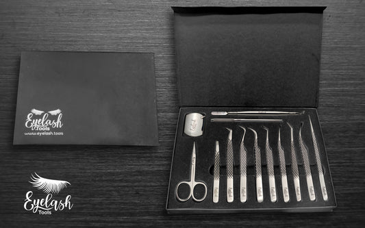 Professional 12-Piece Eyelash Extension Tweezer Kit - Scissors, Mirror & eyelash separator
